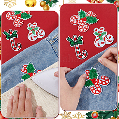 18個 3スタイル クリスマス刺繍糸 アイロン接着/縫い付けパッチ  布のアップリケ  キャンディー棒  レッド  58~72x45.5~57x1.5~2mm  6個/スタイル&nbsp;PATC-NB0001-47