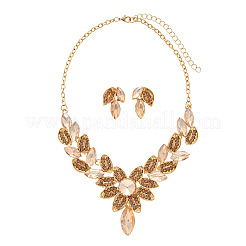 Fashionable Leaf Alloy Rhinestone Stud Earrings & Bib Necklaces Sets for Women&nbsp;FS-WG2624D-01