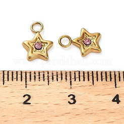 304ステンレスペンダント  ラインストーン付き  ゴールドカラー  スター  9.5x7.5x1.5mm  穴：1.8mm&nbsp;STAS-H438-02A-G02
