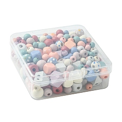 256Pcs 6 Styles Spray Painted Natural Maple Wood Beads&nbsp;WOOD-FS0001-10