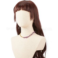 天然アメジストチップビーズジュエリーセット  女性のための宝石用原石のビーズのネックレスとドロップハギーフープピアス  ライトゴールド  16.73インチ（42.5cm）  20mm  ピン：1mm&nbsp;SJEW-JS01223-01