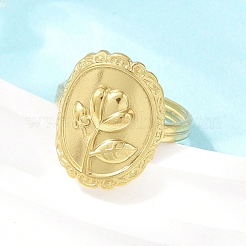 女性用304ステンレススチールカフオープンリング  花とオーバル  ゴールドカラー  20.5mm  usサイズ8 1/2(18.5mm)&nbsp;RJEW-A102-05G