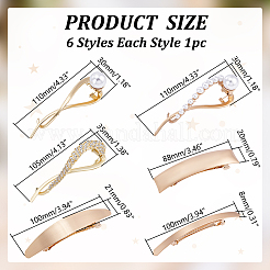 6Pcs 6 Styles Alloy Plating Hair Barrettes & Hair Clip&nbsp;PHAR-WR0001-02