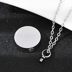 304 Stainless Steel Flat Round Pendant Pet Urn Ashes Necklaces&nbsp;NJEW-S455-01P
