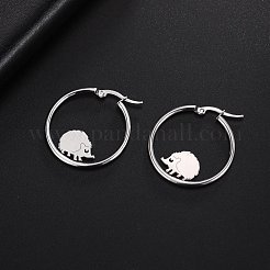 変色しない304ステンレススチールのハリネズミビーズフープピアス  ステンレス鋼色  32x30.5mm&nbsp;EJEW-F320-02P