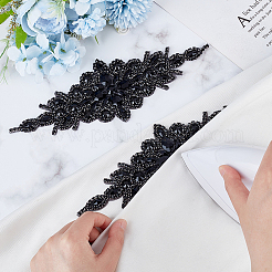 フラワー ガラス クリスタル ラインストーン アッププル  ブライダルドレス用  ベルト  ジェット  95x240x5mm&nbsp;DIY-WH0304-643A