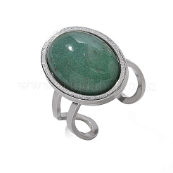 Oval Natural Green Aventurine Finger Rings&nbsp;RJEW-M062-02P-17