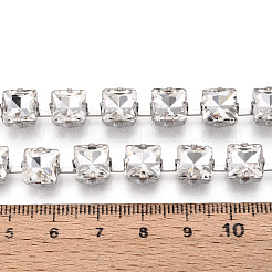 鉄ラインストーンカップチェーン  スプールで  正方形  プラチナ  クリスタル  9x9x6mm  約14.99フィート（4.57m）/ロール&nbsp;CH-T006-07A