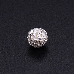 合金ラインストーンビーズ  中空  クリスタル  ラウンド  銀  10x9mm  穴：1.2mm  100個/袋&nbsp;CW-TAC0001-15B-01S