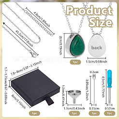 Dyed Natural White Jade Green Teardrop Urn Ashes Pendant 304 Stainless Steel Cable Chain Necklaces&nbsp;NJEW-OC0001-09B