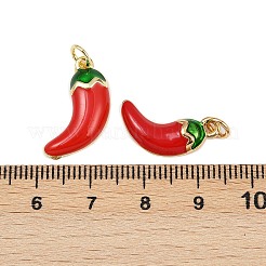 真鍮チャーム  カドミウムフリー＆ニッケルフリー＆鉛フリー  エナメルと丸カン付き  18KGP本金メッキ  唐辛子  19x13x4mm  穴：3mm&nbsp;KK-C095-07A-G