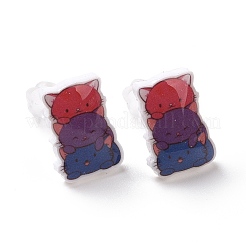 女性用アクリルピン付き猫スタッドピアス  カラフル  13x9mm  ピン：1mm&nbsp;EJEW-F293-04C
