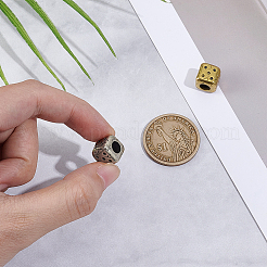 4個 2色 真鍮ヨーロピアンビーズ  大穴ビーズ  サイコロ  アンティークシルバー＆アンティーク金色  10x10x11mm  穴：5.5mm  2個/カラー&nbsp;KK-NB0004-18