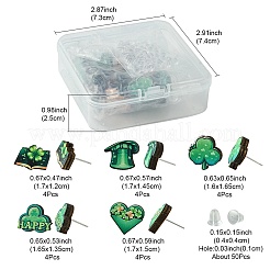 20Pcs 5 Style Saint Patrick's Day Green Wood Stud Earrings&nbsp;EJEW-FS0001-11