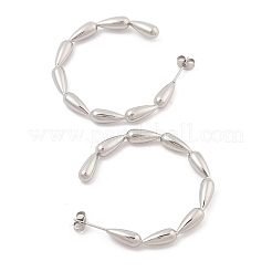 304ステンレススチール製ティアドロップスタッドピアス（女性用）  ハーフフープピアス  ステンレス鋼色  44.5x5mm&nbsp;EJEW-C120-20P