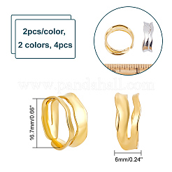 4Pcs 2 Colors Brass Twist Wave Open Cuff Rings Set for Women&nbsp;RJEW-NB0001-02