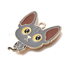合金エナメルチャーム  猫の形のチャーム  ライトゴールド  グレー  26.5x22x1mm  穴：2mm&nbsp;FIND-E047-02KCG-06
