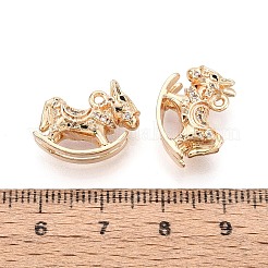 真鍮舗装クリアキュービックジルコニアペンダント  馬のチャームをロッキング  18KGP本金メッキ  13x17.5x7mm  穴：1.4mm&nbsp;KK-T081-02G