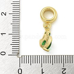 ラックメッキ真鍮パヴェキュービックジルコニアシールドヨーロピアンダングルチャーム  大穴ペンダント  18KGP本金メッキ  鉛フリー＆カドミウムフリー  長持ちメッキ  グリーン  13.5x7x3.7mm  穴：4.6mm&nbsp;KK-Z067-44G-03