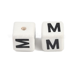 磁器のビーズ  文字のある正方形  文字m  8.5x8.5x8.5mm  穴：1.6mm&nbsp;PORC-R003-08M
