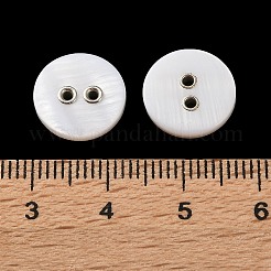 天然の貝ボタン  2穴合金アイレット平型丸ボタン  ホワイト  12.5x2mm  穴：1.1mm&nbsp;SH-CBAC226-01