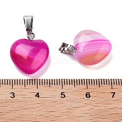 天然縞瑪瑙チャーム  シルバートーンの金属パーツ付き  ハート  染め  16x6mm&nbsp;LS-HEAR-PW0001-057-31