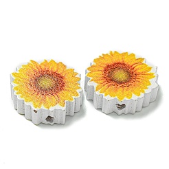 プリントウッドビーズ  ヒマワリ  ゴールド  19x18.5x6mm  穴：2.5mm&nbsp;WOOD-G022-29C