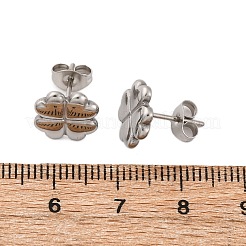304ステンレススチールスタッドピアス  クローバー  ステンレス鋼色  10.5x10.5mm&nbsp;EJEW-Z098-06P