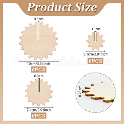 18個 3スタイル ギア 未完成木製ピース  工芸品のDIY絵画用品  リネン  5.1~10x0.25cm  穴：3mm  6個/スタイル&nbsp;WOOD-OC0004-30