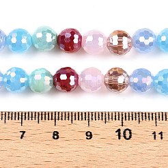 電気メッキガラスビーズ連売り  多面カット  ラウンド  カラフル  8mm  穴：1.4mm  約50~51個/連  14.33''~14.69''（36.4~37.3センチメートル）&nbsp;GLAA-Z006-01G