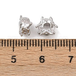 真鍮製マイクロパヴェキュービックジルコニアビーズ  ハート  プラチナ  7x8x4mm  穴：2mm&nbsp;KK-K407-40P