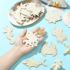 50Pcs Ocean Theme Unfinished Blank Wooden Pendants Set for Painting Arts&nbsp;DIY-CJC0015-05