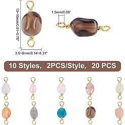 20個 10スタイル 天然混合宝石リンクコネクター  金色の銅線付き  カドミウムフリー＆鉛フリー  チップ  13~19x3.5~8mm  穴：1.5mm  2個/スタイル&nbsp;G-FH0001-57
