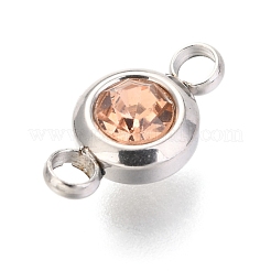 304ステンレススチールラインストーンリンクコネクター  フラットラウンド  ステンレス鋼色  ライトピーチ  12x6.5x4mm  穴：2mm&nbsp;STAS-P237-17P-07