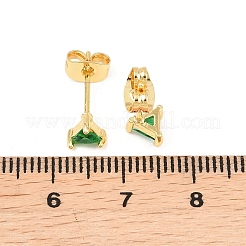 真鍮製マイクロパヴェキュービックジルコニアスタッドピアス  長持ちメッキ  ラックめっき  鉛フリー＆カドミウムフリー  18KGP本金メッキ  三角形  5x6mm&nbsp;EJEW-F405-22D-G05
