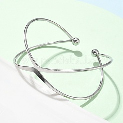 304ステンレススチール製カフバングル  女性のためのトルクバングル  ステンレス鋼色  内径：2-3/8インチ（6.05cm）&nbsp;BJEW-L682-033P