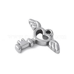 304ステンレスペンダント  ウイングチャーム付きハートキー  変色防止  ステンレス鋼色  15.5x18x2.5mm  穴：1.5mm&nbsp;STAS-E548-09P