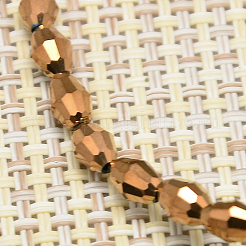 電気メッキガラスビーズセット  メッキフルアンティークブロンズ  多面カット  オーバル  ゴールデンロッド  6x4mm  穴：1mm  約65個/連  16インチ&nbsp;X-EGLA-J013-4X6mm-F09