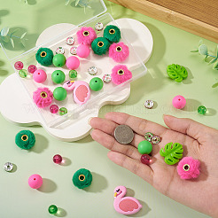 DIYファインディングキット44個  食品グレードの環境に優しいシリコンビーズを含む  アクリルビーズ  アイアン製ラインストーンスペーサービーズ  ウサギの毛の模造品 ヨーロッパのビーズ  ミックスカラー  29.5x30x7.5mm  穴：3mm&nbsp;DIY-TA0013-87