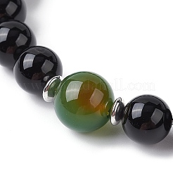 Natural Dyed Peacock Agate & Black Onyx Round Beaded Stretch Bracelets&nbsp;BJEW-TA00408