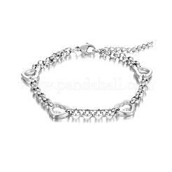 ステンレススティールハートリンクブレスレット  女性用ローロチェーンブレスレット  中空  ステンレス鋼色  6-3/4インチ（17cm）&nbsp;US7880-1