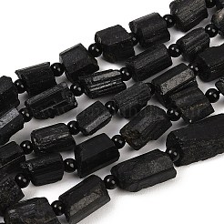 生の粗い天然ブラック トルマリン ビーズ 連売り  ナゲット  シードビーズで  8~21.5x8~11x7~10.5mm  穴：0.7~1mm  約22~25個/連  15.39''~15.71''（39.1~39.9センチメートル）&nbsp;G-Z147-C01-01