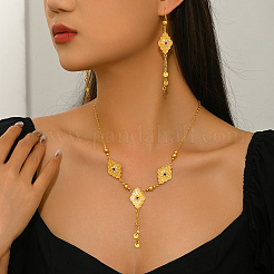 真鍮製タッセル付き菱形フープピアス＆ネックレスセット（女性用）  ゴールドカラー  ネックレス：21.26インチ（54cm）&nbsp;RP2777-2