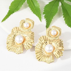 304ステンレススチールABSプラスチックパールスタッドピアス女性用  イオンプレーティング（ip）  花  18KGP本金メッキ  53x39mm&nbsp;EJEW-U046-12C-G