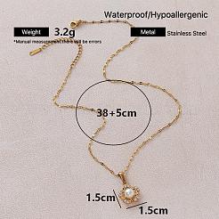 Vintage 304 Stainless Steel Glass Flower Pendant Necklaces with Imitation Pearl for Women&nbsp;BV5494