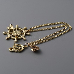 Rudder & Anchor Rhinestone Hanging Chain Brooch with Enamel&nbsp;JEWB-WH0030-13A-G