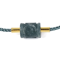 Natural Jadeite Adjustable Cowhide Leather Cord Slider Bracelets with Brass Slider Beads&nbsp;BJEW-N041-06A