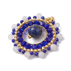 Natural Lapis Lazuli & Rose Quartz & Glass Seed Beaded Woven Pendants&nbsp;PALLOY-MZ00366-04