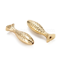 真鍮ビーズ  長持ちメッキ  鉛フリー＆ニッケルフリー＆カドミウムフリー  魚  18KGP本金メッキ  21x6.5x5mm  穴：1mm&nbsp;KK-C223-13G