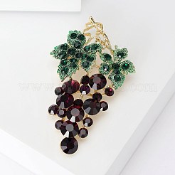 ブドウのラインストーンピン  女の子の女性へのギフト用の金合金ブローチ  暗赤色  60x36mm&nbsp;PW-WG39673-01